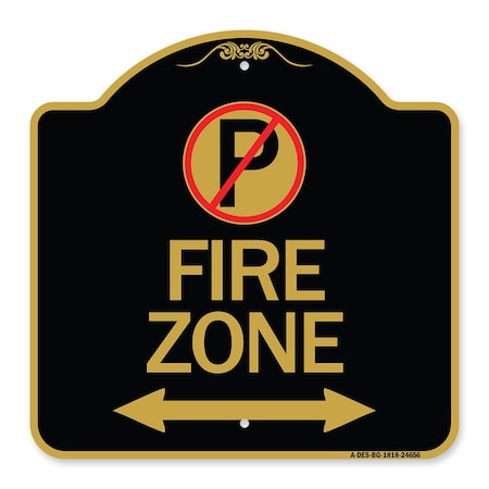 Signmission No Parking and Arrow Pointing Left and Right, Black & Gold Aluminum Sign, 18" x 18", BG-1818-24656 A-DES-BG-1818-24656